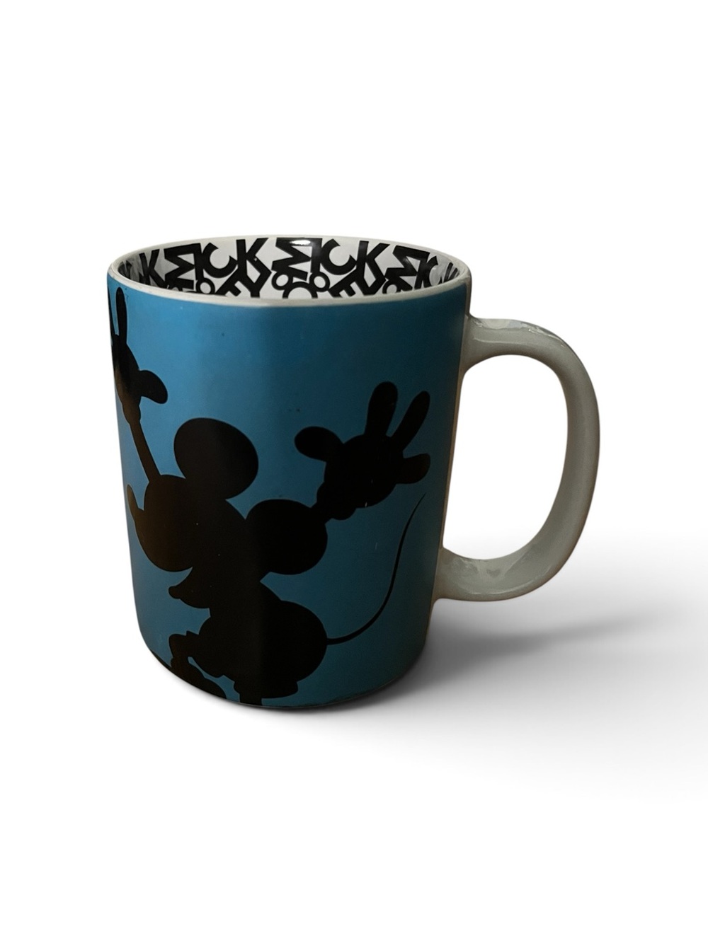 Disney Blue Ceramic Mug with Black Character Silhouette and White Handle